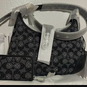 Coach Black and Gray Patterned Shoulder Bag coach crystal set